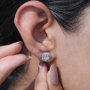 Cushion Cut Lab Diamond Halo Stud Earrings