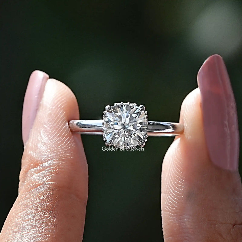 Cushion Cut Lab Diamond Hidden Halo Ring