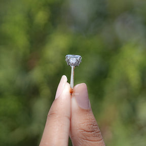 Cushion Lab Diamond Three Stone Hidden Halo Ring