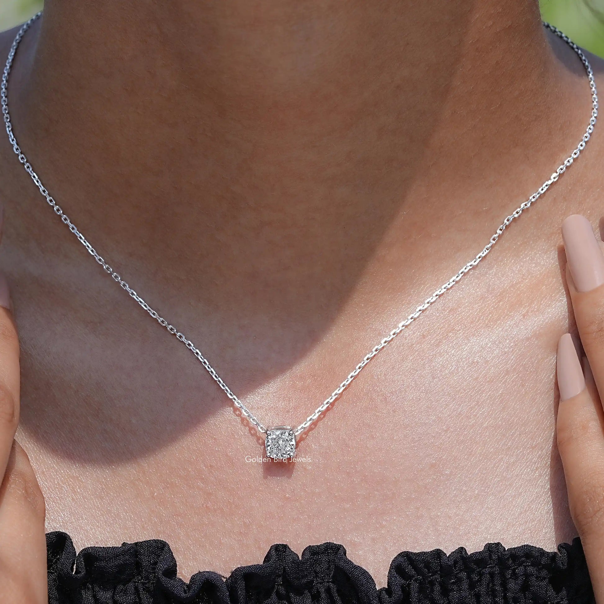 [Cushion Cut Diamond Solitaire Pendant]-[Golden Bird Jewels]