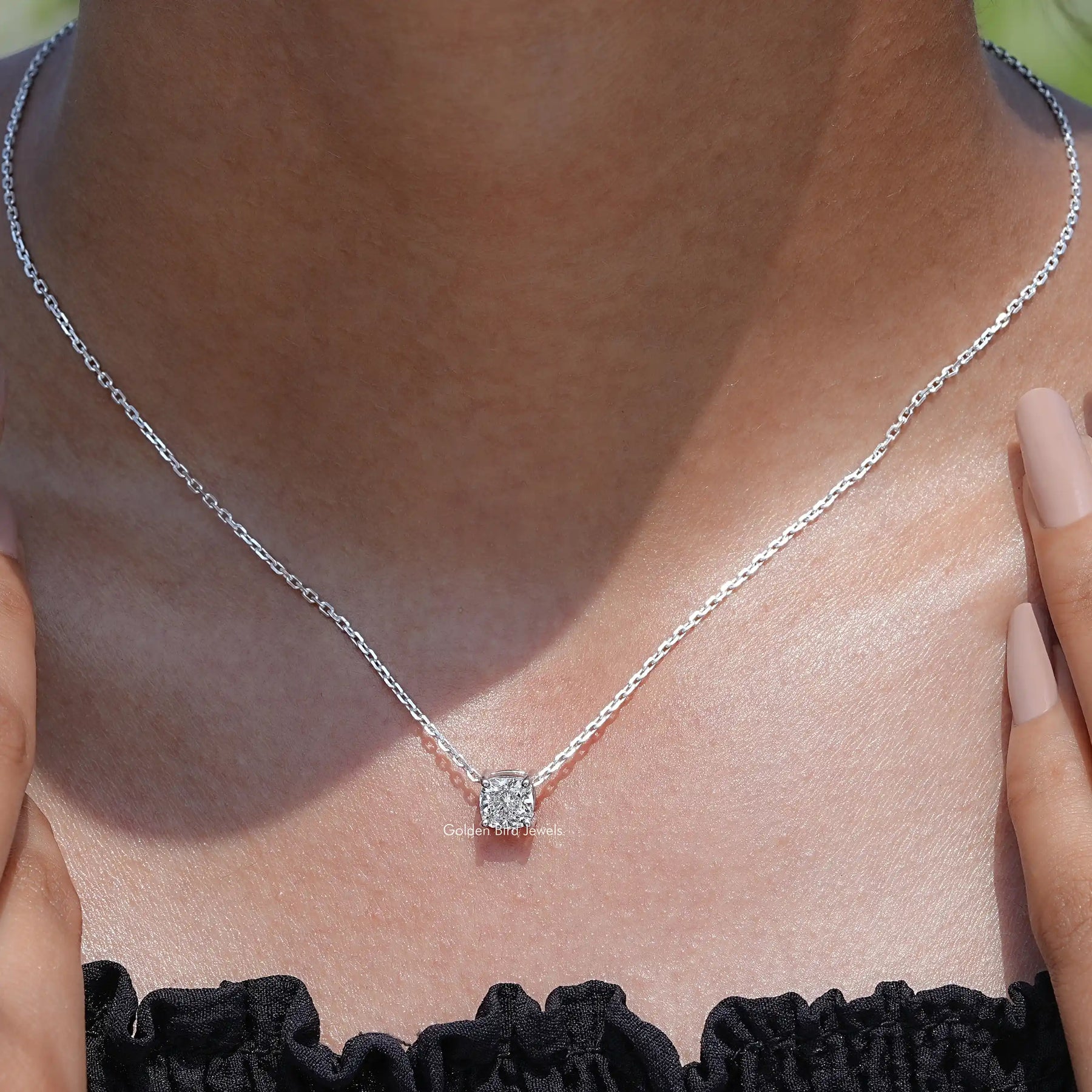 [Cushion Cut Diamond Solitaire Pendant]-[Golden Bird Jewels]