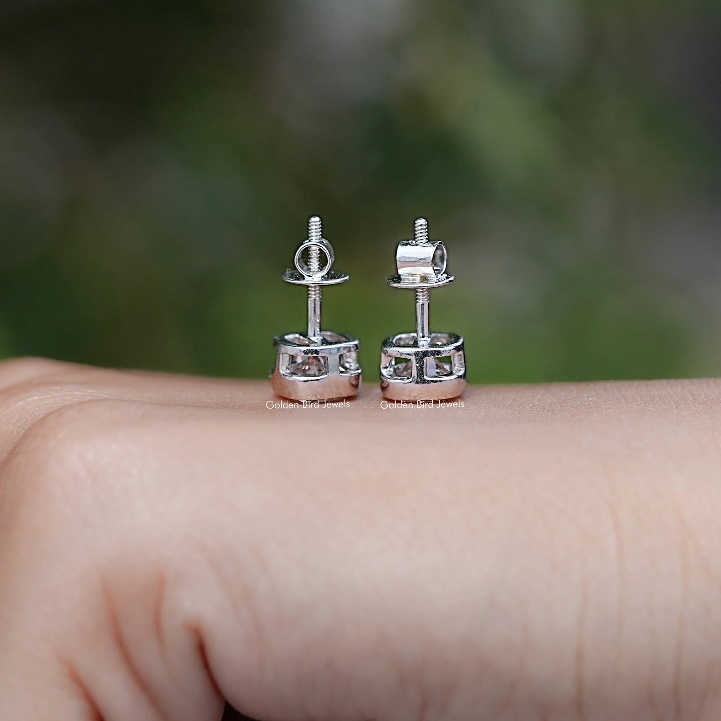 Back View of Cushion Cut Lab Diamond Stud Earrings in screw back