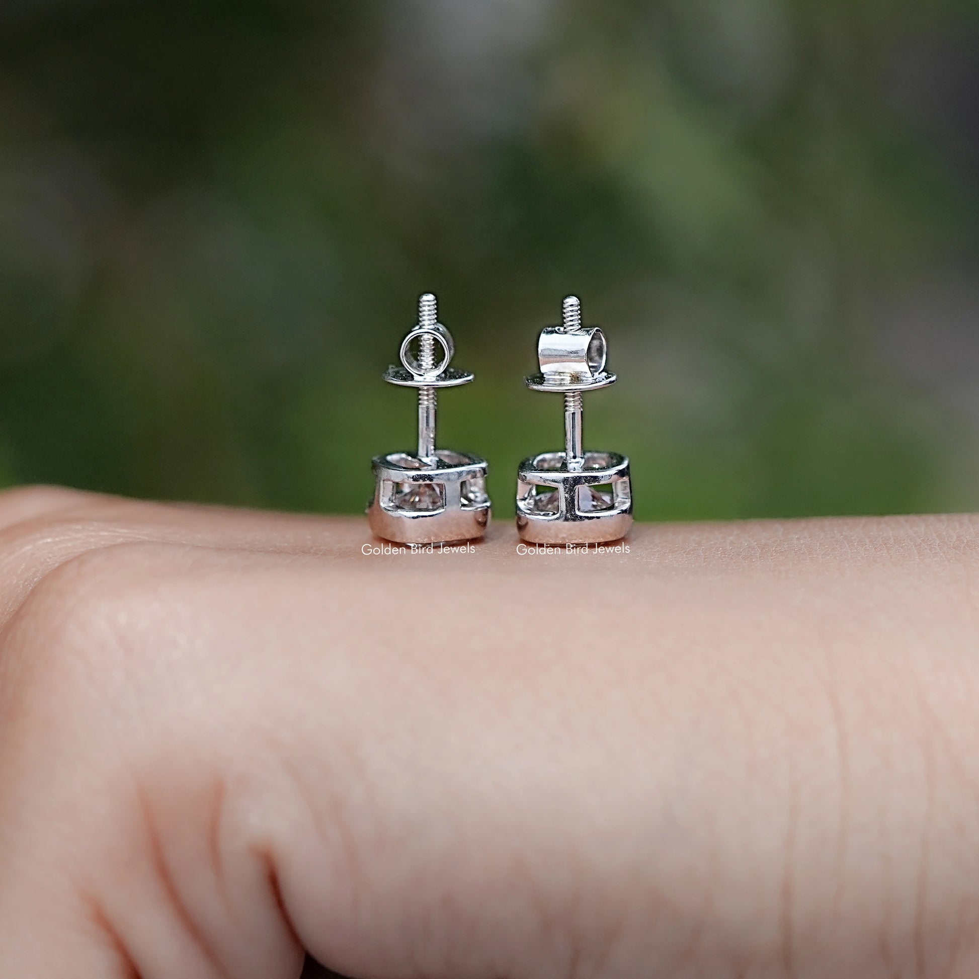 Back View of Cushion Cut Lab Diamond Stud Earrings in screw back