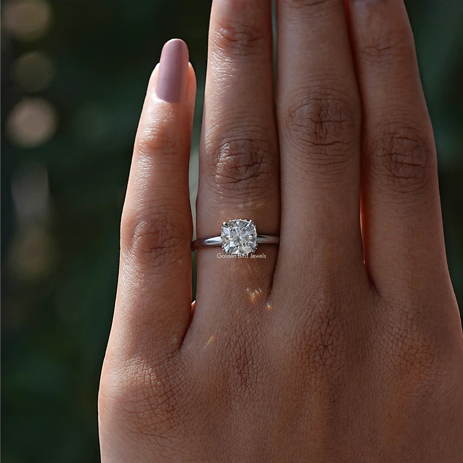 Cushion Cut Lab Diamond Hidden Halo Ring