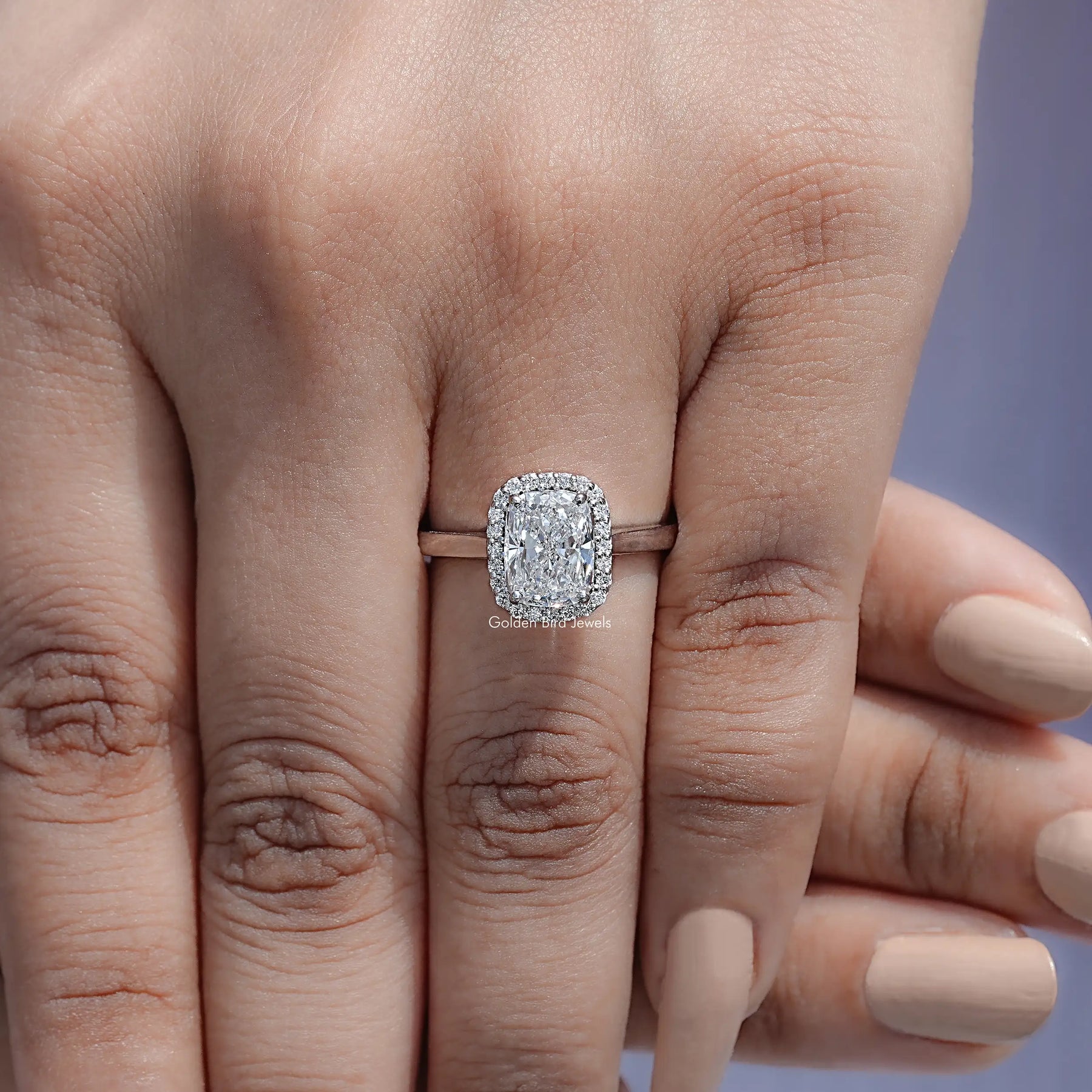 Elongated Cushion Cut Lab Diamond Halo Ring