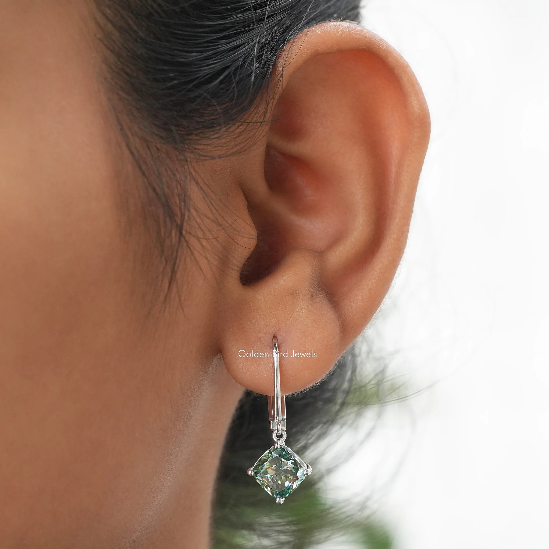 [Cushion Cut Moissanite Dangle Drop Earrings]-[Golden Bird Jewels]