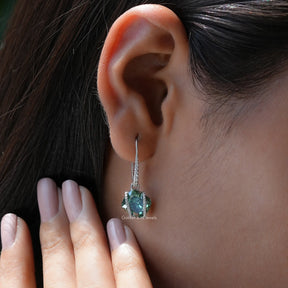 Dark Green Cushion Moissanite Dangle Drop Earrings