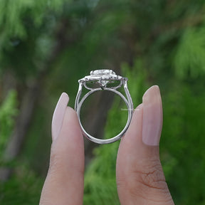 [Colorless Cushion Cut Halo Ring]-[Golden Bird Jewels]