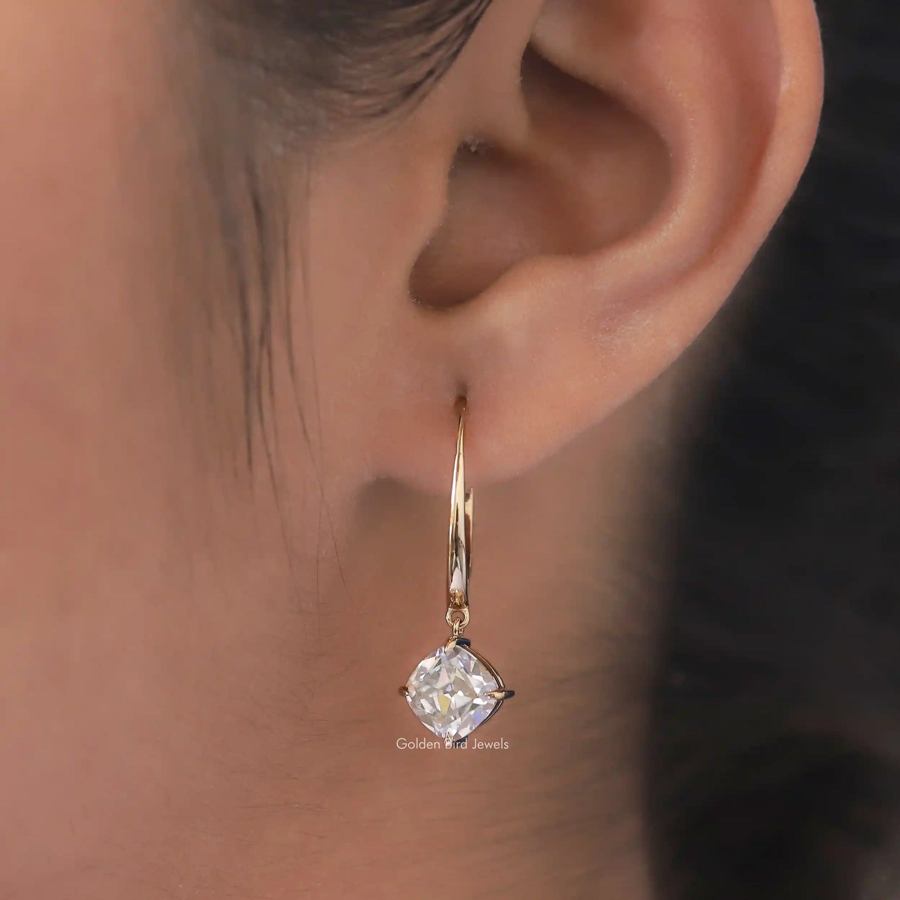 [Cushion Cut Moissanite Drop Earrings]-[Golden Bird Jewels]