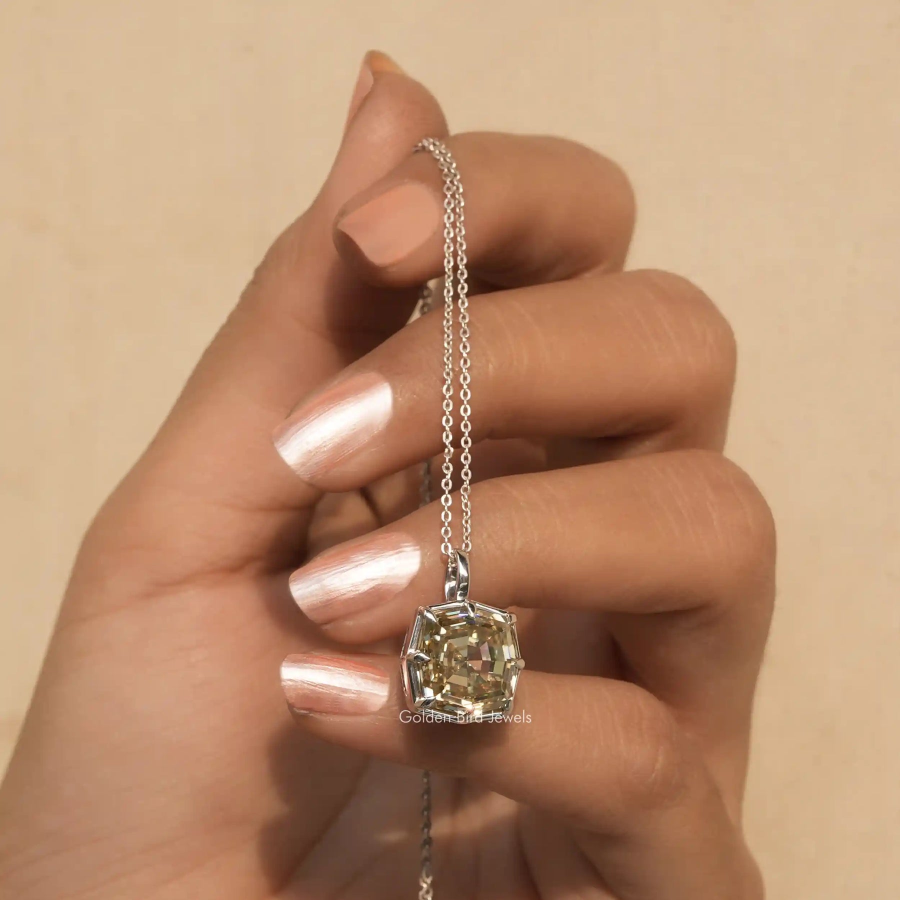 [Solitaire Cushion Cut White Gold Pendant]-[Golden Bird Jewels]