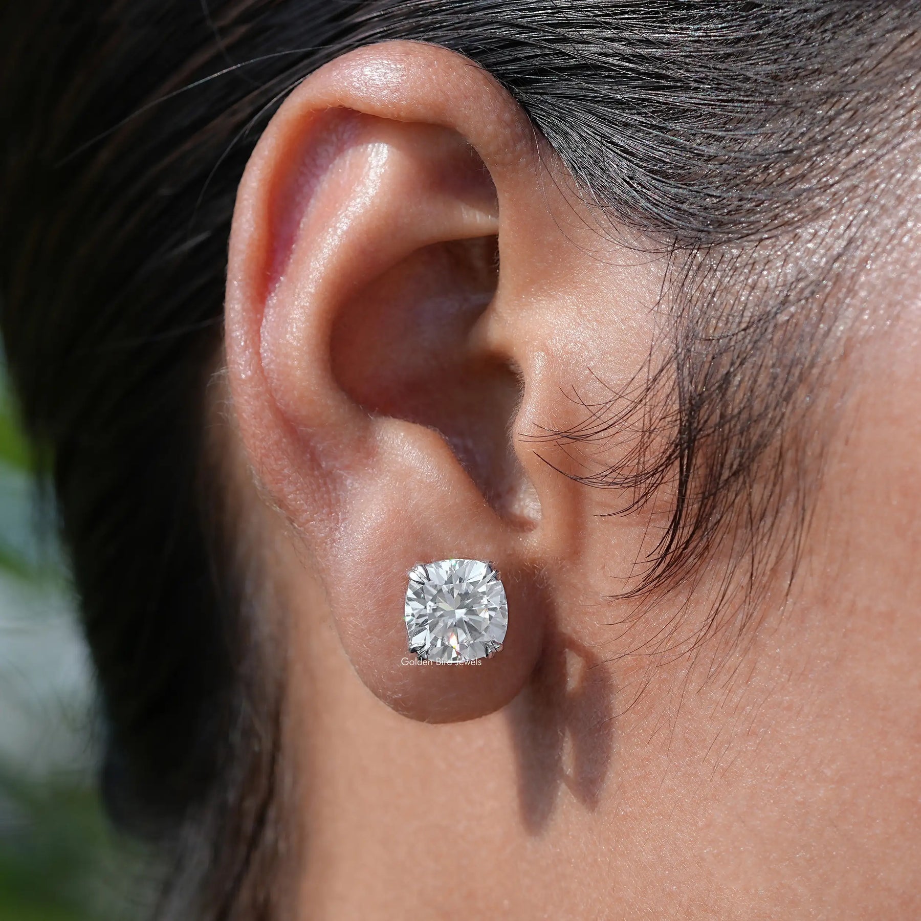 [Cushion Cut Moissanite Earrings]-[Golden Bird Jewels]