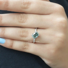 View of Fancy Cushion Cut Moissanite Solitaire Ring in finger