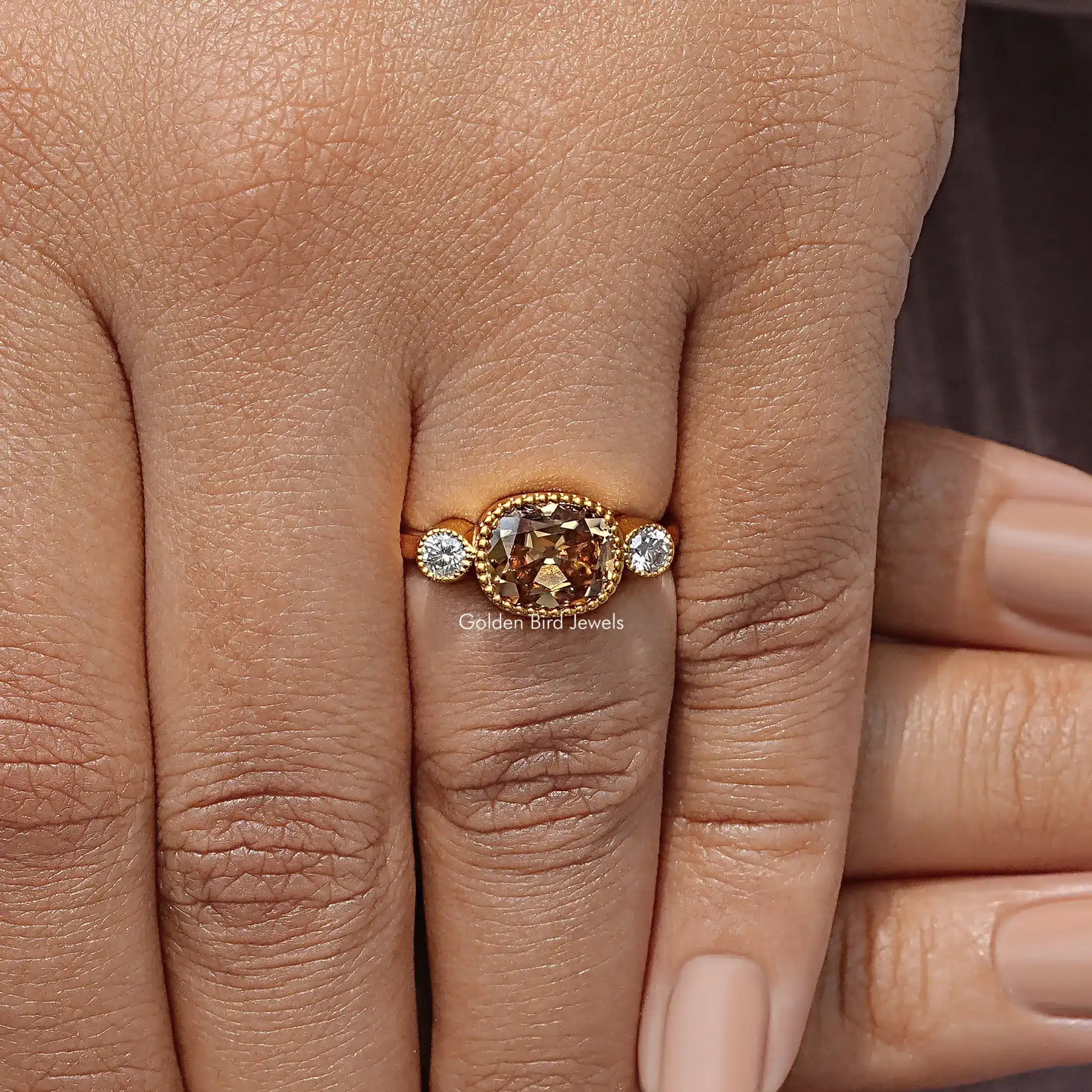 Three Stone Old Mine Cushion Cut Solitaire Engagement Ring
