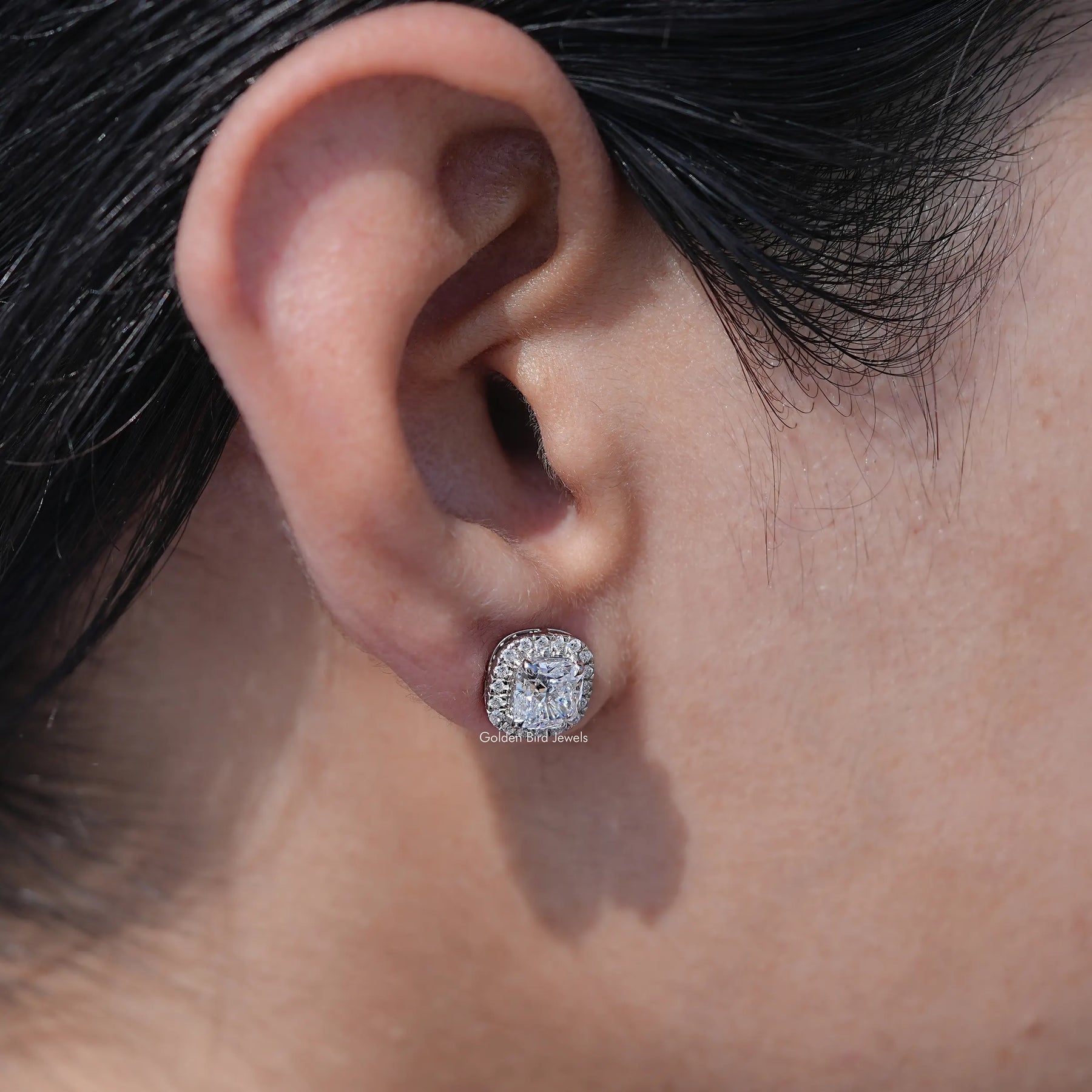 Cushion Cut Lab Diamond Halo Stud Earrings