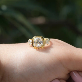 View of Old Mine Cushion Cut Moissanite Ring