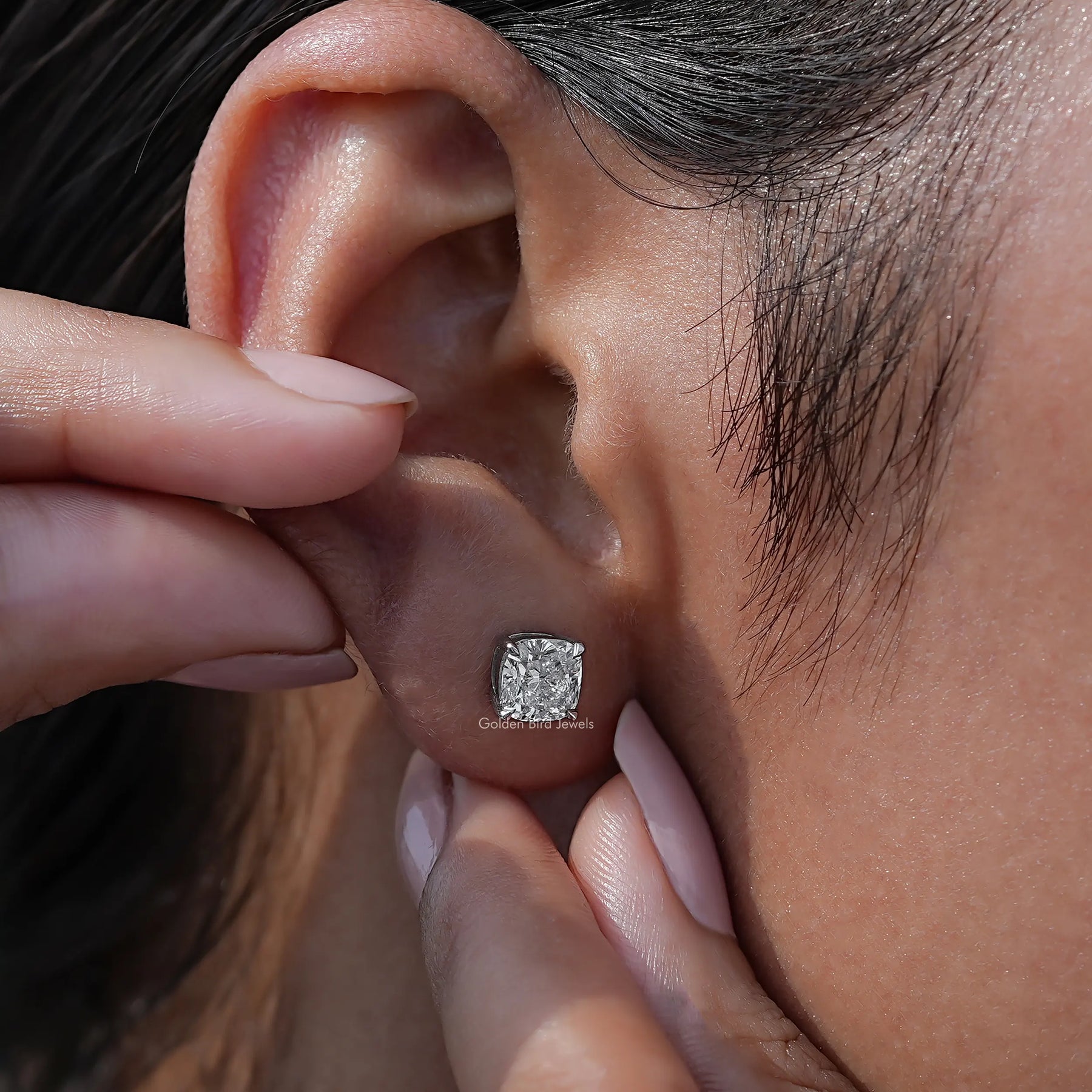 [Cushion Cut Lab Diamond Stud Earrings]-[Golden Bird Jewels]