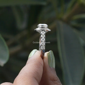 [Prong Setting Cushion Cut Moissanite White Gold Ring]-[Golden Bird Jewels]