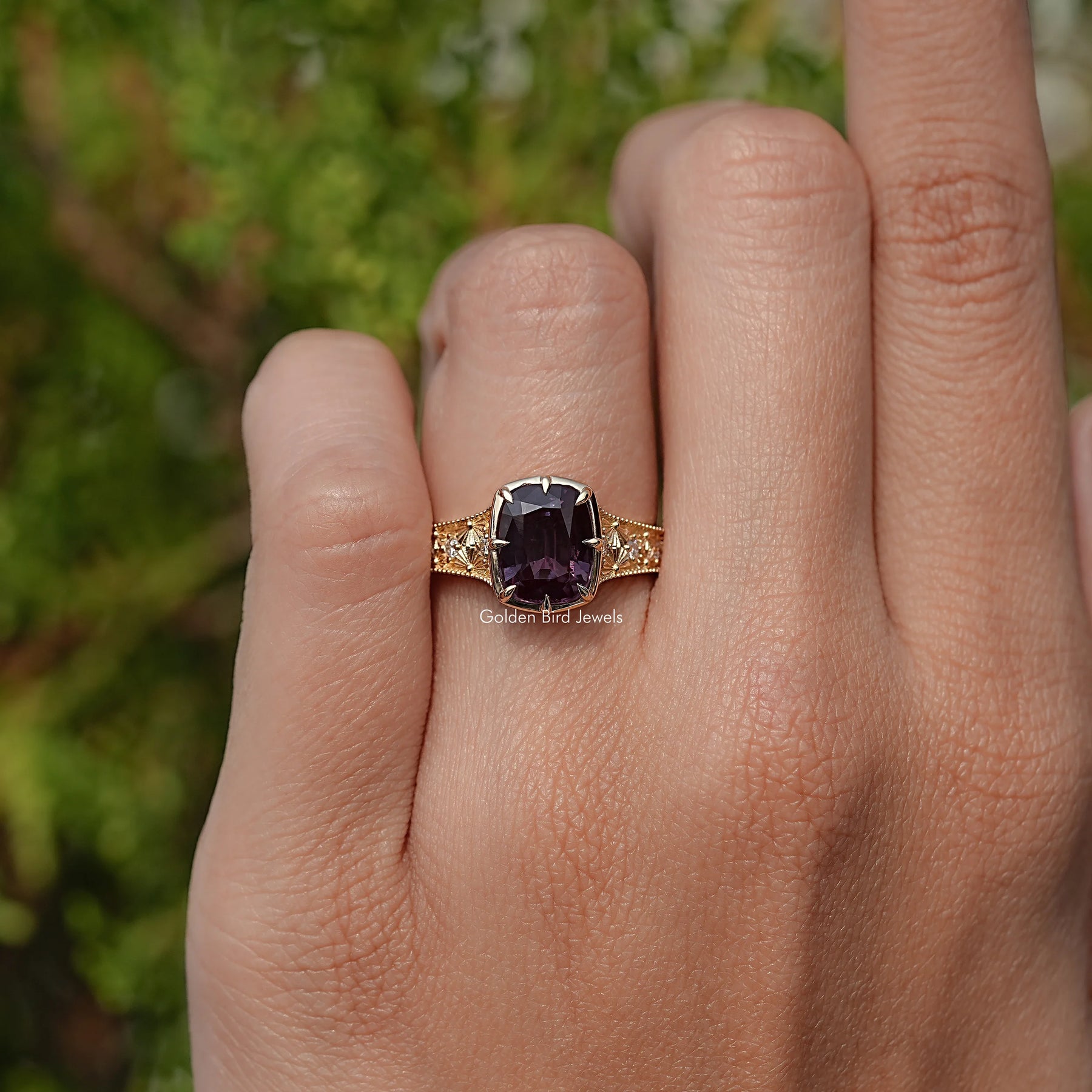 Cushion Alexandrite Gemstone Accent Stone Ring