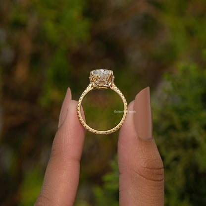 Cushion Cut Hidden Halo Moissanite Engagement Ring
