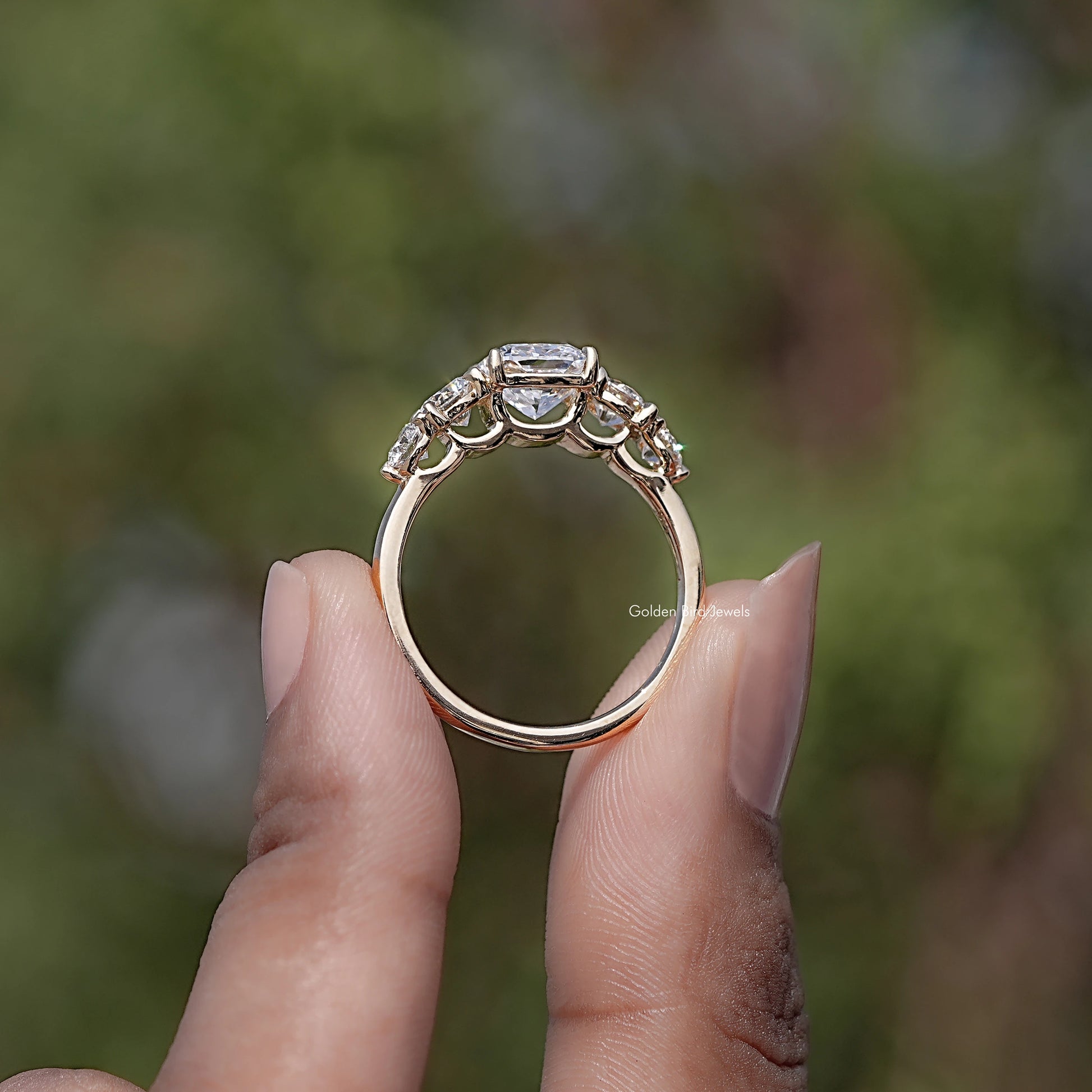 Back view of Cushion Cut Lab Diamond Five Stone Ring