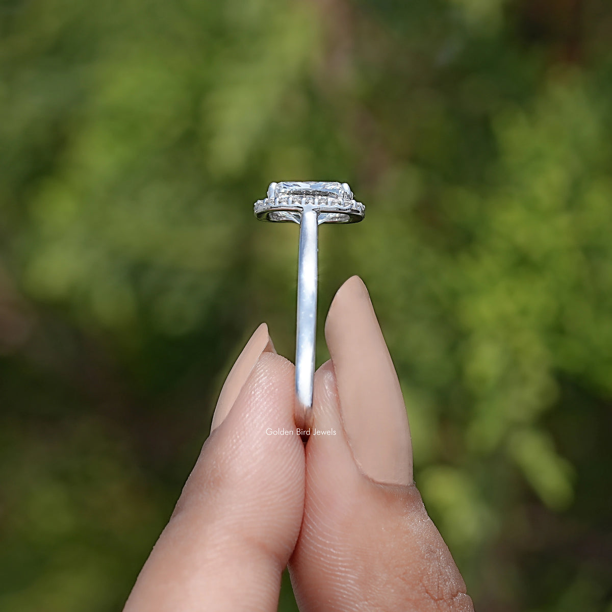 Elongated Cushion Cut Lab Diamond Halo Ring