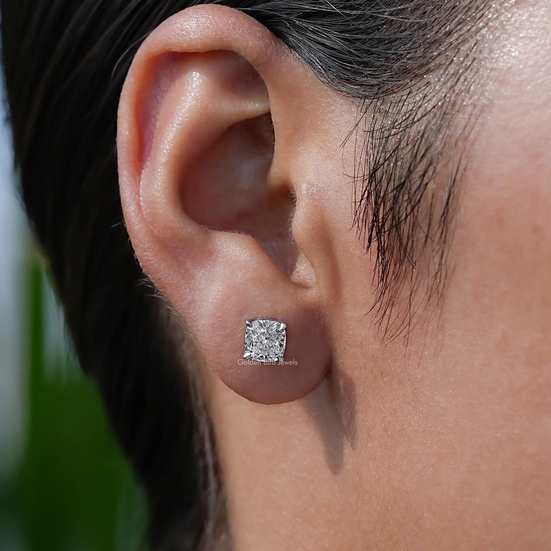 [Cushion Cut Lab Diamond Solitaire Earrings]-[Golden Bird Jewels]