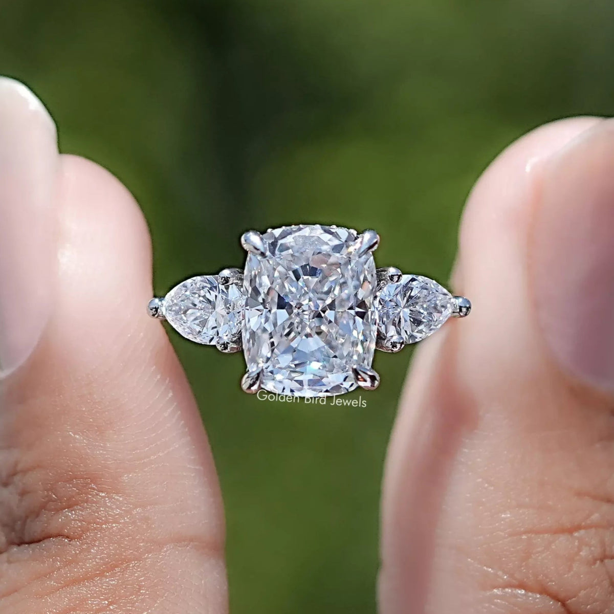 Cushion Lab Diamond Three Stone Hidden Halo Ring