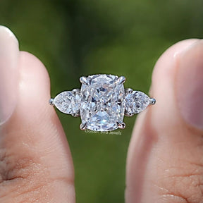 Cushion Lab Diamond Three Stone Hidden Halo Ring