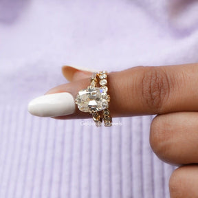 [Moissanite Cushion And Round Cut Bridal Ring Set]-[Golden Bird Jewels]