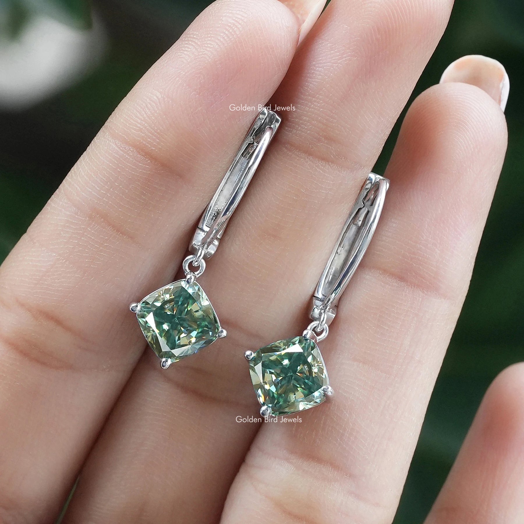 [VS Clarity Cushion Cut Moissanite Dangle Drop Earrings]-[Golden Bird Jewels]