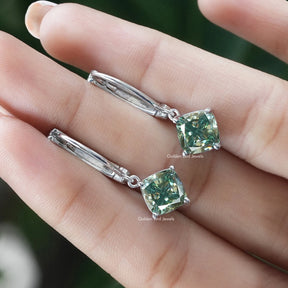 [Dangle Drop Cushion Cut Moissanite Earrings]-[Golden Bird Jewels]