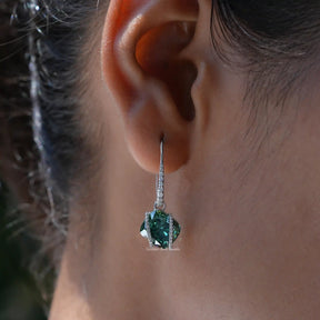 Dark Green Cushion Moissanite Dangle Drop Earrings