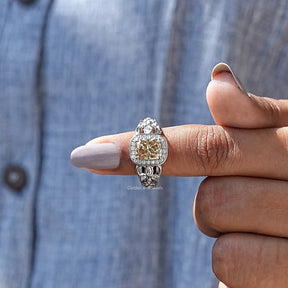 [Moissanite Marquise And Round Cut Halo Ring]-[Golden Bird Jewels]