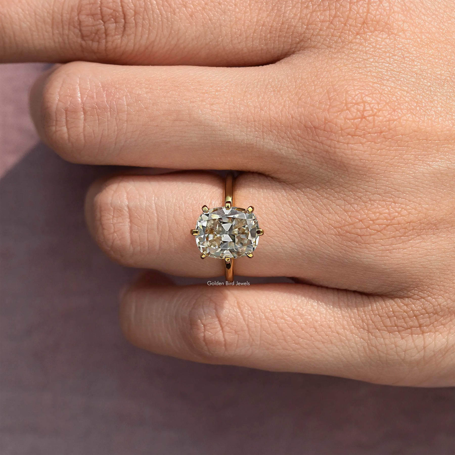 Old Mine Cushion Cut Moissanite Prong Set Solitaire Ring