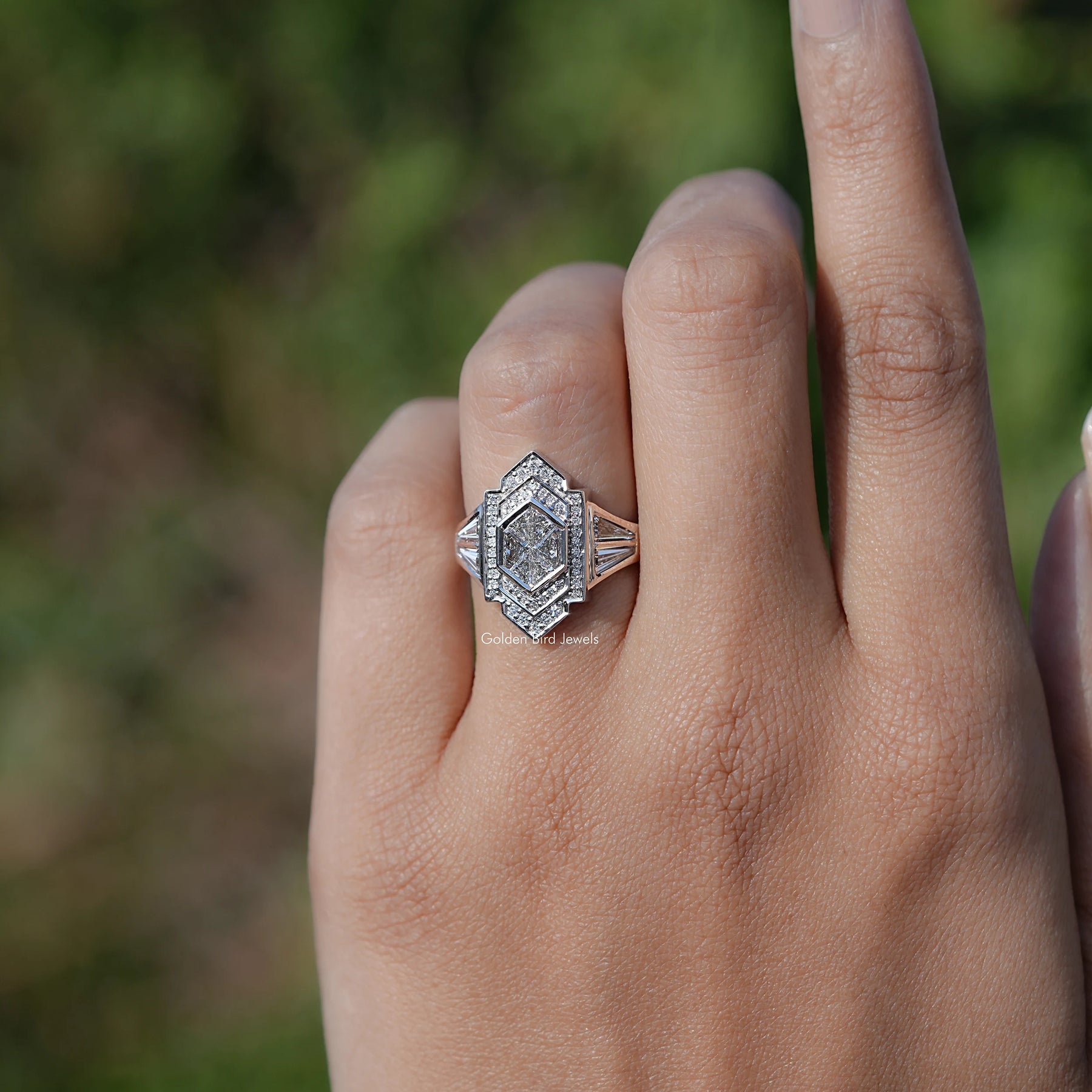 Custom Triangle Cut Cluster Diamond Engagement Ring