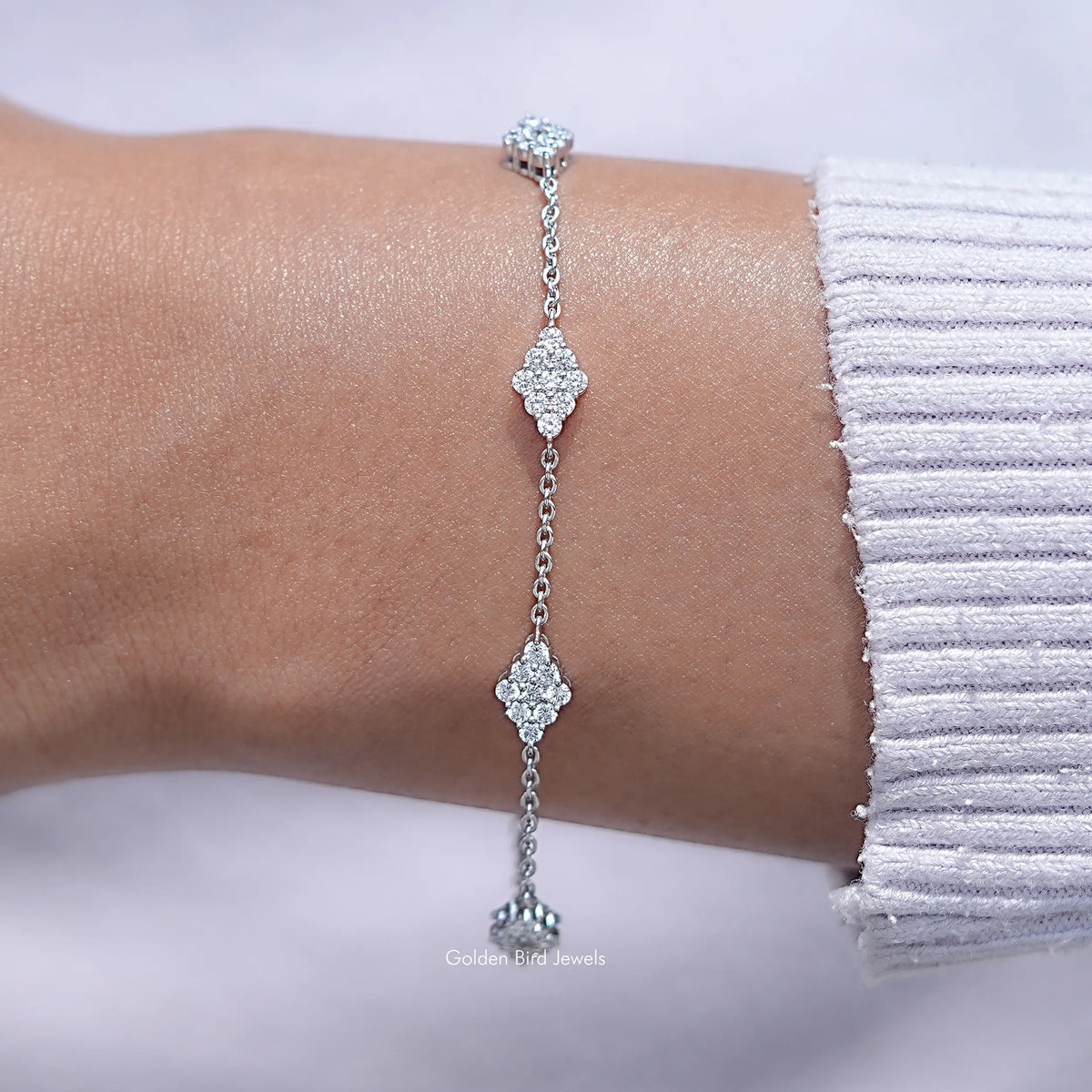 Round Cut CVD Diamond Station Chain Bracelet