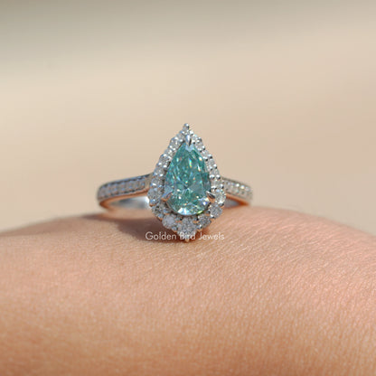 Pear Cut Moissanite Halo Solitaire Accent Ring