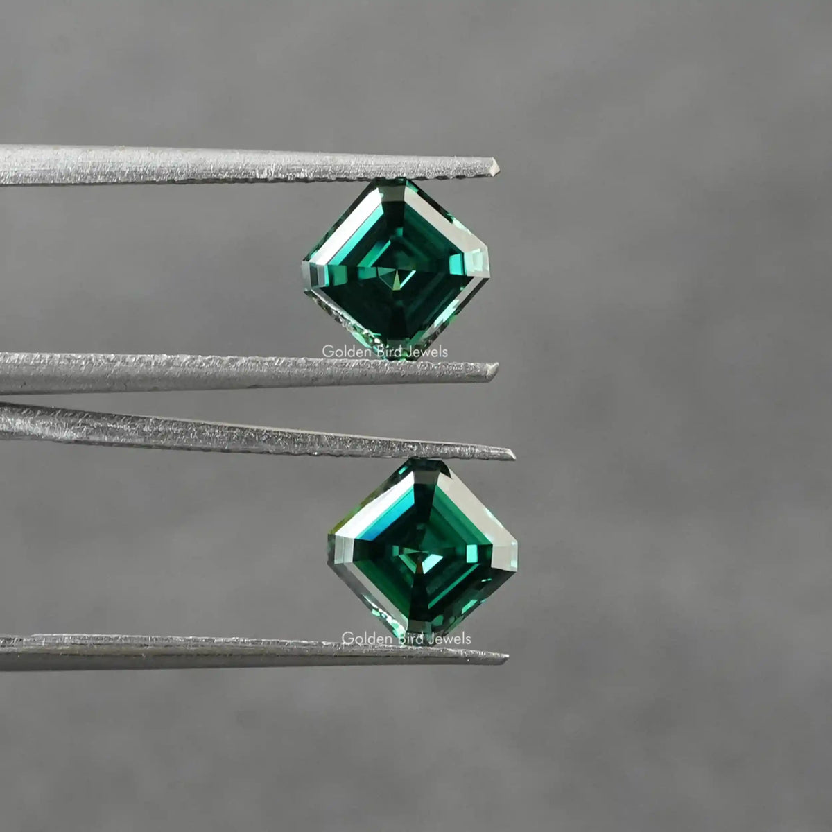 View of Dark Green Asscher Cut Loose Moissanite Stone
