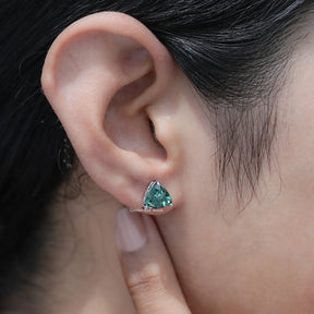 Dark Green Trillion Cut Moissanite Stud Earrings