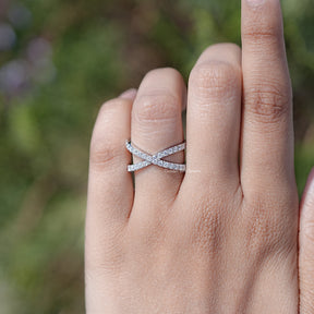 Round Cut Moissanite Cross Half Eternity Band