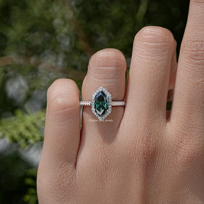 Dutch Marquise Moissanite Gemstone Halo Accent Ring