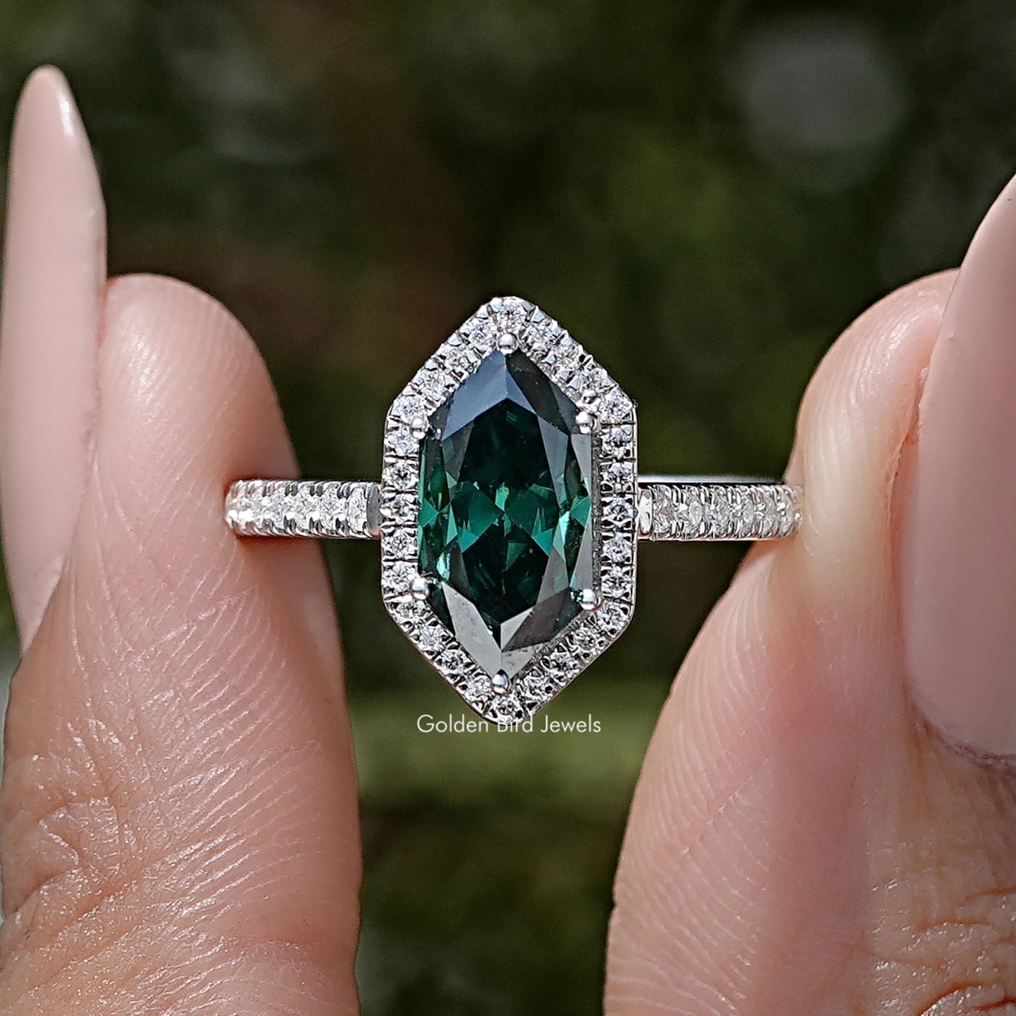 Dutch Marquise Moissanite Gemstone Halo Accent Ring