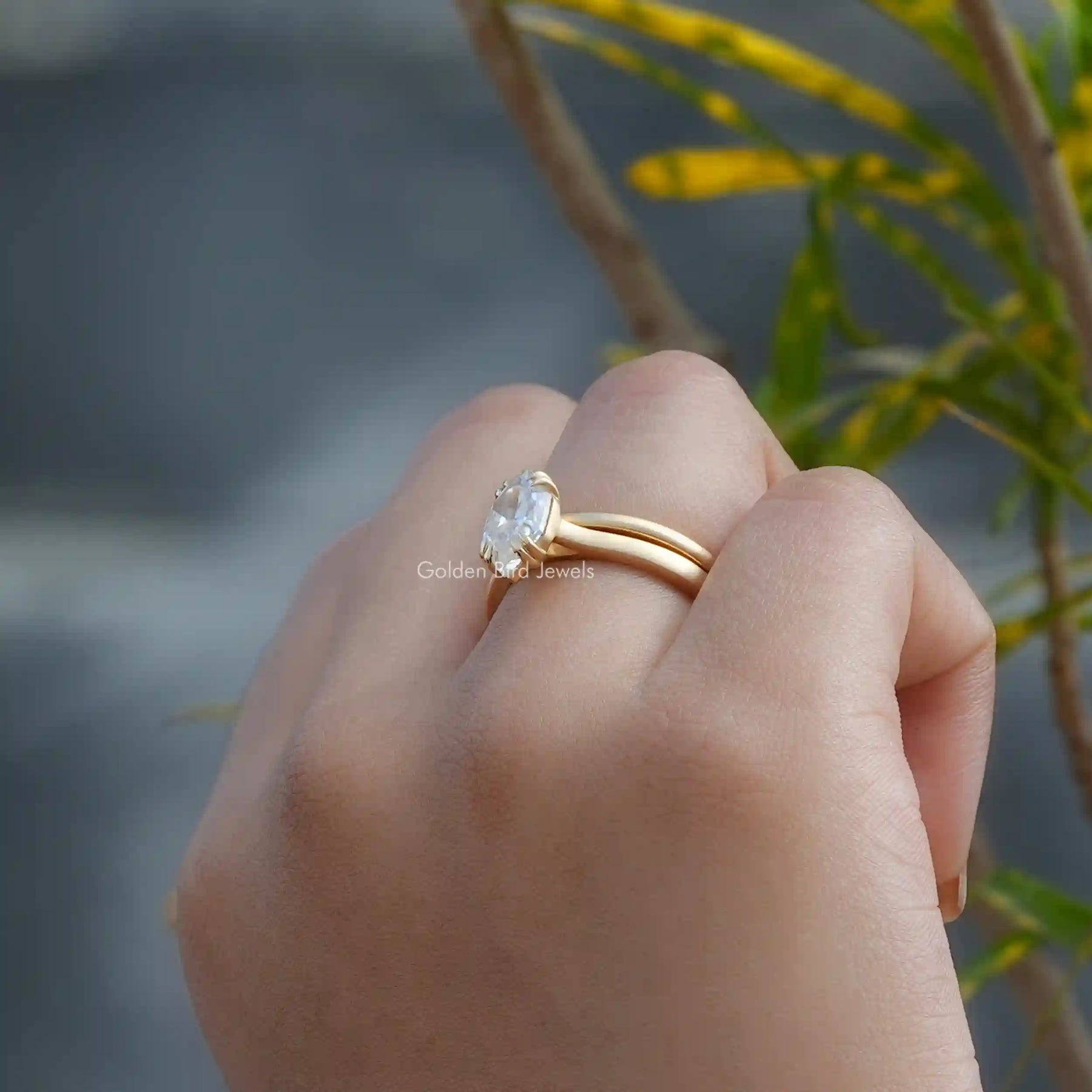 [14K Yellow Gold Dutch Marquise Cut Moissanite Ring]-[Golden Bird Jewels]