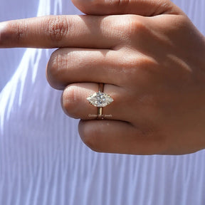 View of Marquise Cut Moissanite Engagement Ring In Finger