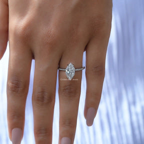 Close-Up View of Dutch Marquise Cut Engagement Ring In Yellow Gold