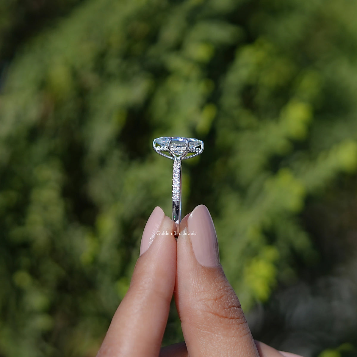 Dutch Marquise Moissanite Hidden Halo Accent Ring