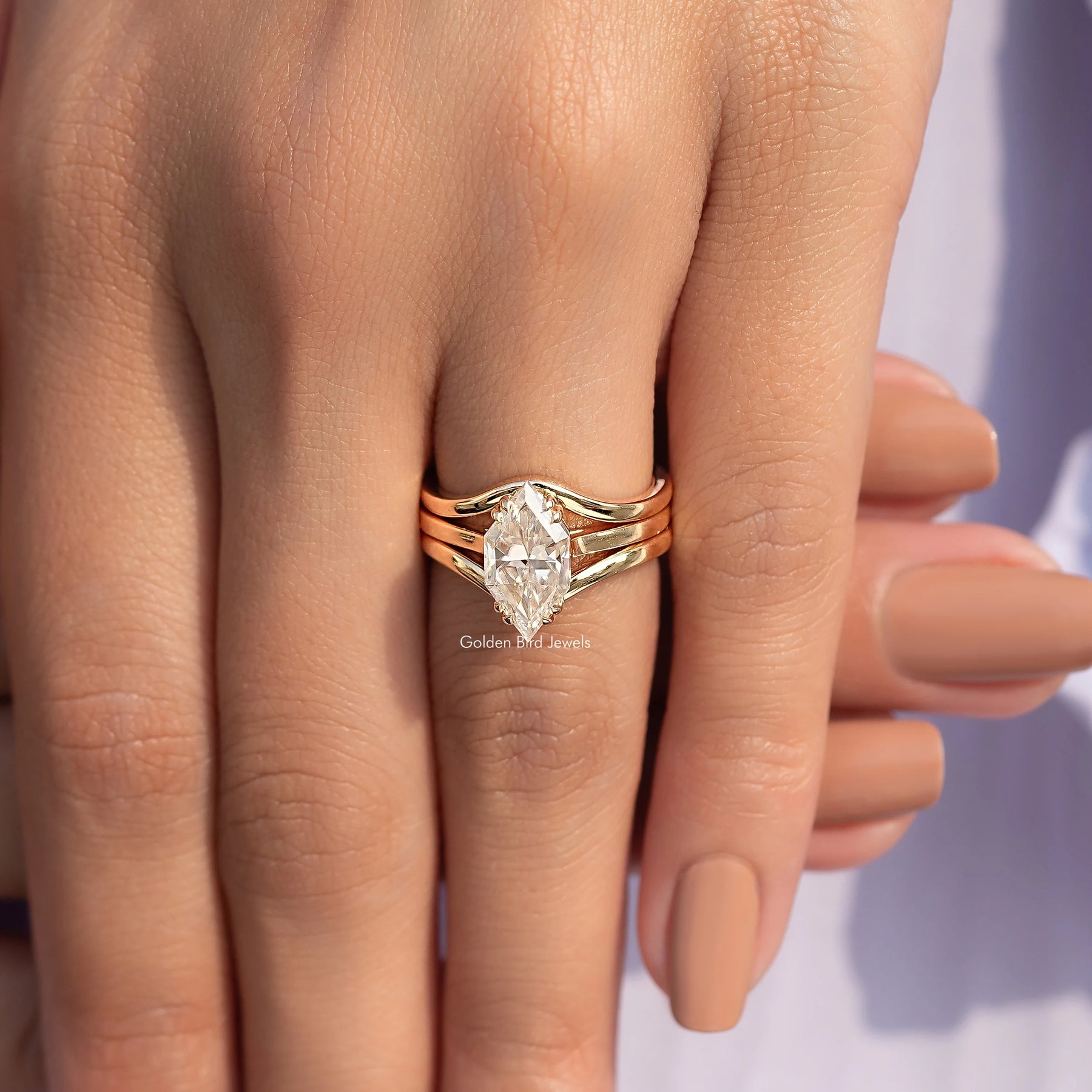 Dutch Marquise Moissanite Engagement Ring Set
