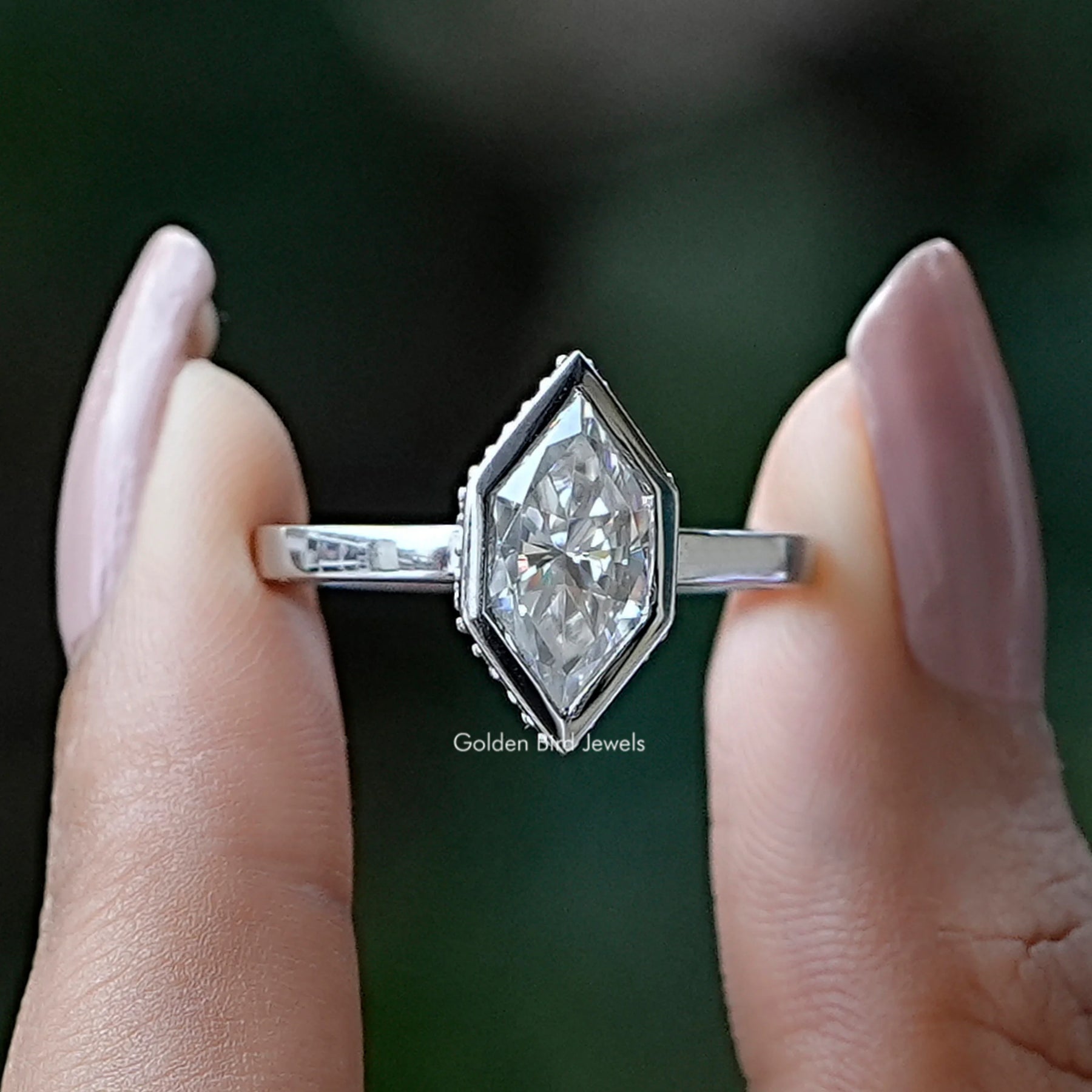 [2 Carat Dutch Marquise Cut Moissanite Hidden Halo Ring]-[Golden Bird Jewels]