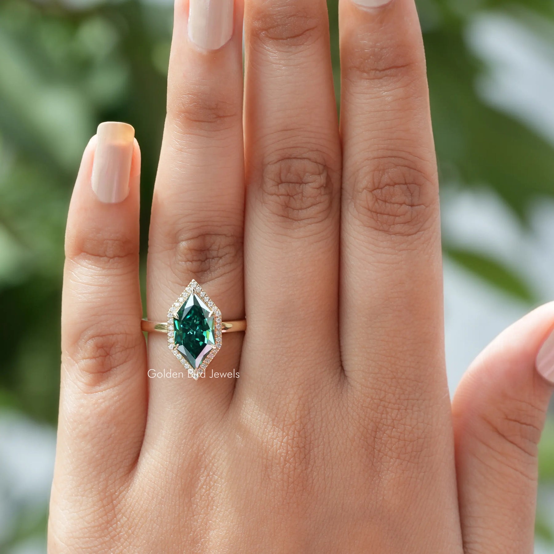 [Dark Green Dutch Marquise Cut Moissanite Engagement Ring]-[Golden Bird Jewels]