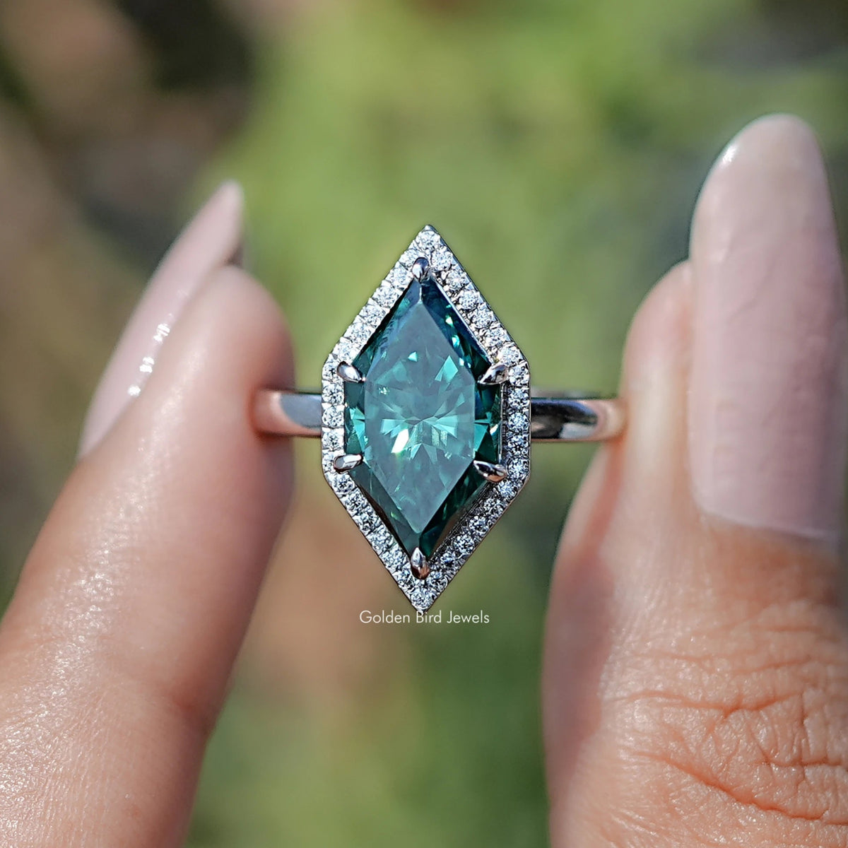 Dutch Marquise Moissanite Halo Engagement Ring